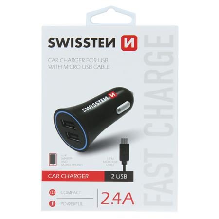 Swissten CL Adapter 2x USB 2.4A power + MicroUSB (1.5m); 20110900