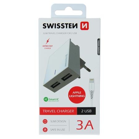 Swissten síťový adaptér smart IC 2X USB 3A power + datový kabel USB / Lightning 1