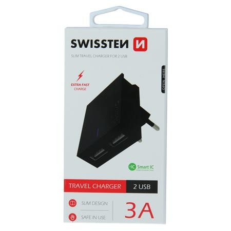 Swissten síťový adaptér smart IC 2X USB 3A power