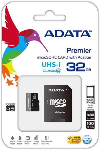ADATA Micro SDHC Premier 32GB UHS-I + SD adaptér; AUSDH32GUICL10-RA1