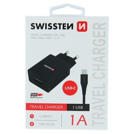 Swissten síťový adaptér smart IC 1X USB 1A power + datový kabel USB / Type C 1