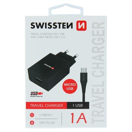 Swissten síťový adaptér smart IC 1X USB 1A power + datový kabel USB / Micro USB 1