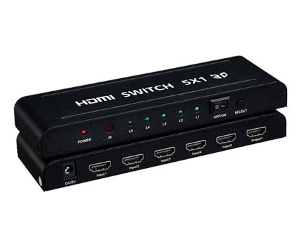 PremiumCord HDMI switch 5:1 kovový s dálkovým ovladačem a napájecím adaptérem; khswit51b