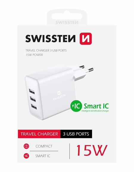 Swissten síťový adaptér 3x USB 3.1A 15.5W bílý; 22052100