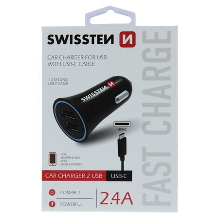 Swissten CL Adapter 2x USB 2.4A power + USB-C (1.2m); 20110908