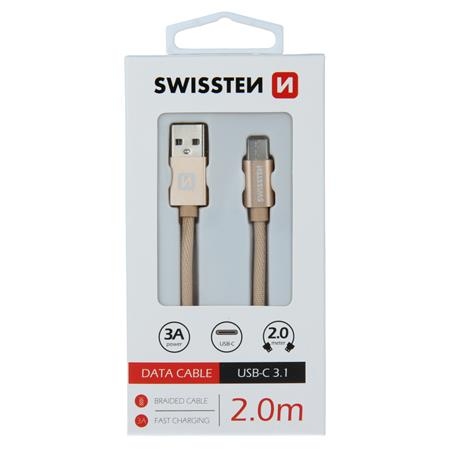 Swissten datový kabel textilní USB / USB-C 2m zlatý; 71521304