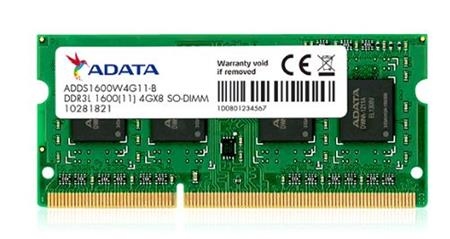 ADATA SO-DIMM DDR3L 4GB 1600MHz CL11 1x4GB; ADDS1600W4G11-S