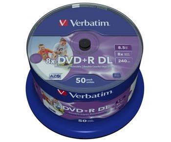 Verbatim DVD+R(50-pack)DoubleLayer/Spindle/8X/8.5GB/Printable/NoID 43703; 43703