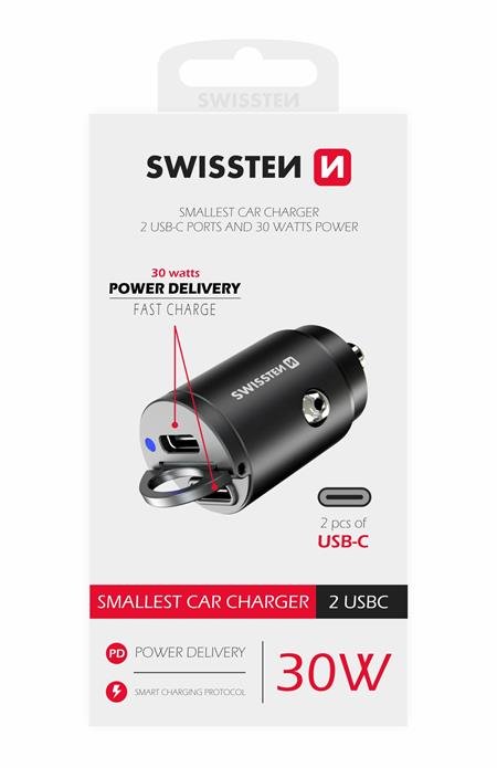 Swissten CL adaptér power delivery 2x USB-C 30W nano černý; 20111800