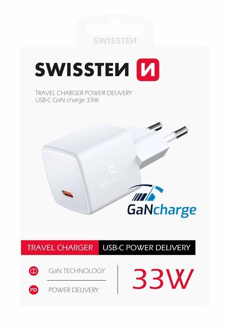 Swissten mini síťový adaptér GaN USB-C 33W power delivery; 22055100