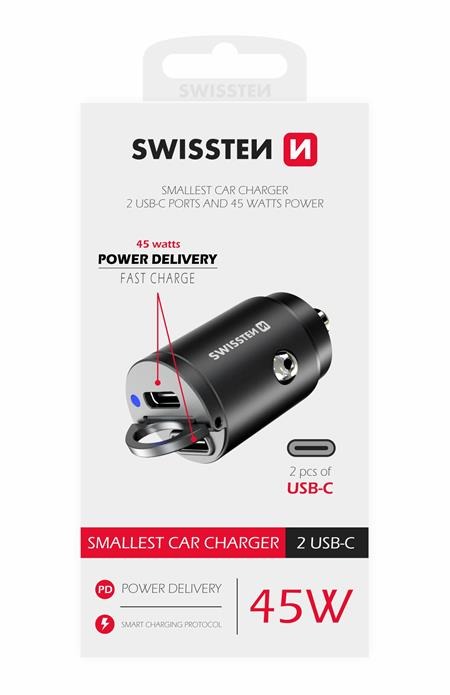 Swissten CL adaptér power delivery 2x USB-C 45W nano černý; 20111900