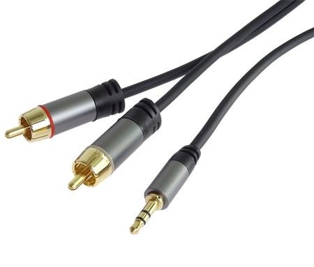 PremiumCord HQ stíněný kabel stereo Jack 3.5mm-2xCINCH M/M 3m; kjqcin3