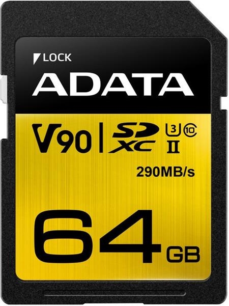 ADATA SDXC 64GB UHS-II U3 (290 260MB); ASDX64GUII3CL10-C