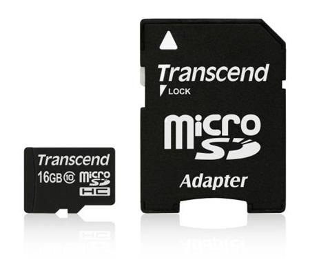 Transcend 16GB microSDHC (Class 10) paměťová karta (s adaptérem); TS16GUSDHC10