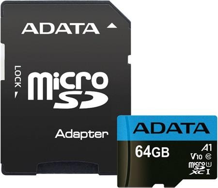 ADATA MicroSDXC 64GB UHS-I 100 25MB s + adaptér; AUSDX64GUICL10A1-RA1