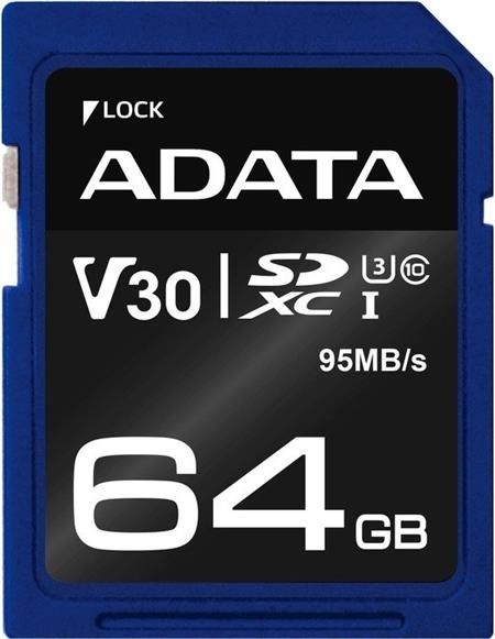 ADATA SDXC 64GB UHS-I U3 V30S 95 60MB s; ASDX64GUI3V30S-R