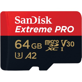 SanDisk Extreme PRO microSDXC 64 GB + SD Adapter 200 MB/s and 90 MB/s A2 C10 V30 UHS-I U3; SDSQXCU-064G-GN6MA