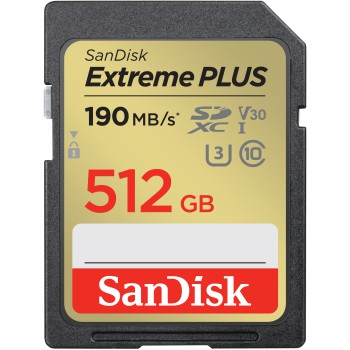 SanDisk Extreme PLUS 512 GB SDXC Memory Card 190 MB/s and 130 MB/s