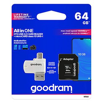GoodRam microSDXC karta 64GB M1A4 All-in-one (R:100/W:10 MB/s)