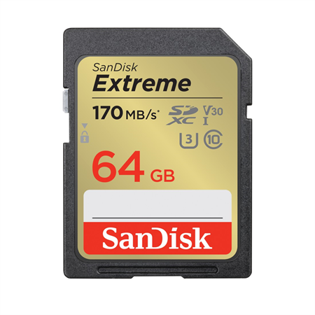 SanDisk Extreme 64GB SDXC Memory Card 170MB/s and 80MB/s