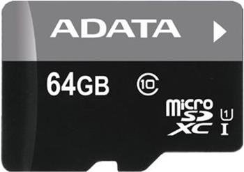 ADATA Micro SDXC Premier 64GB UHS-I + SD adaptér; AUSDX64GUICL10-RA1