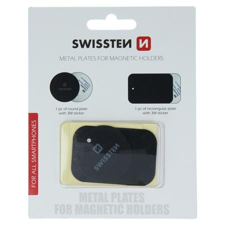 Swissten set kovový lepící štítek a podložka K magnetickým držákům do auta (retail pack); 88801405