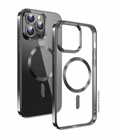 Swissten pouzdro Clear Jelly MagStick Metallic PRO iPhone 14 Plus černé; 36500108