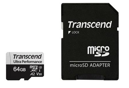 Transcend 64GB microSDXC 340S UHS-I U3 V30 A2 3D TLC (Class 10) paměťová karta (s adaptérem)
