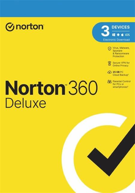 NORTON 360 DELUXE 25GB +VPN 1 uživatel pro 3 zařízení na 3 roky ESD; 21435519