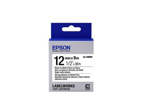 Epson Label Cartridge Strong Adhesive LK-4WBW Black White 12mm (9m); C53S654016