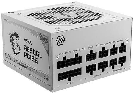 MSI zdroj MAG A850GL PCIE5 WHITE 850W ATX3.0 akt. PFC 7 let celk. záruka 120mm fan modulární kabeláž 80PLUS Gold; MAG A850GL PCIE5 WHITE
