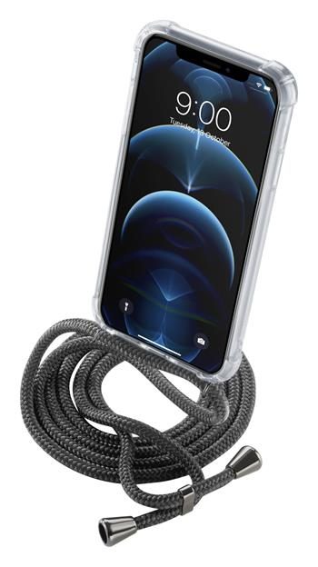 Cellularline Transparentní zadní kryt Neck-Case s černou šňůrkou na krk pro Apple iPhone 12 PRO; NECKCASEIPH12MAXK