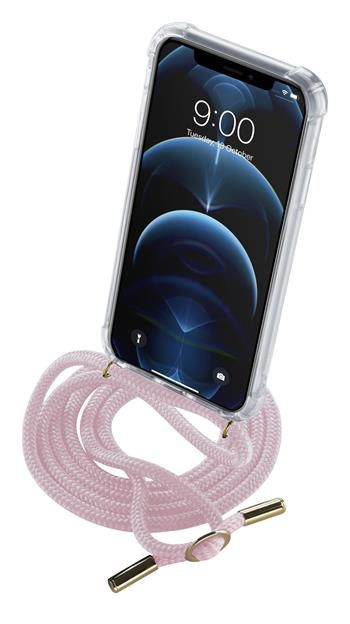 Cellularline Transparentní zadní kryt Neck-Case s růžovou šňůrkou na krk pro Apple iPhone 12 PRO MAX; NECKCASEIPH12PRMP